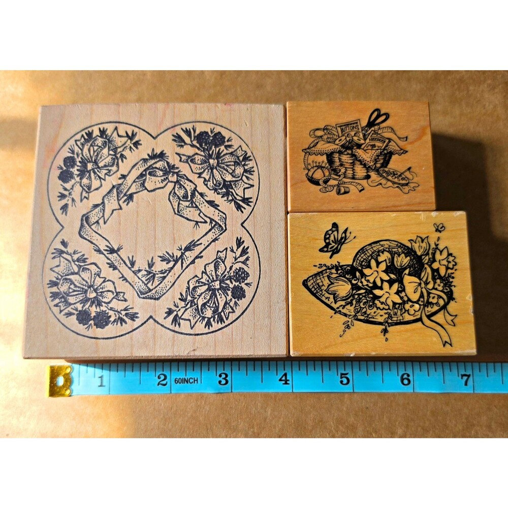 PSX & TooMuchFun Sewing Rubber Stamps Lot Vintage Floral Hat Journal CottageCore
